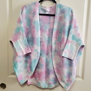 Venus Women's Open Knit Cocoon Cardian Size 1X Pastel Pink Purple Blue & Cream